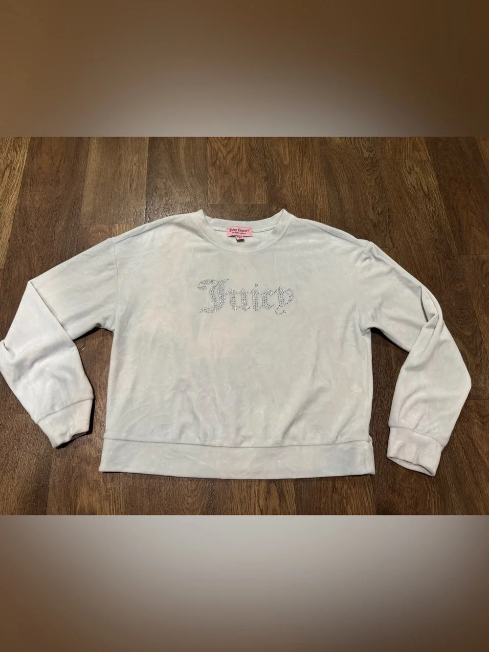 Juicy Couture Embellished Velour Crew Neck Long Sleeve Size Medium White/pink